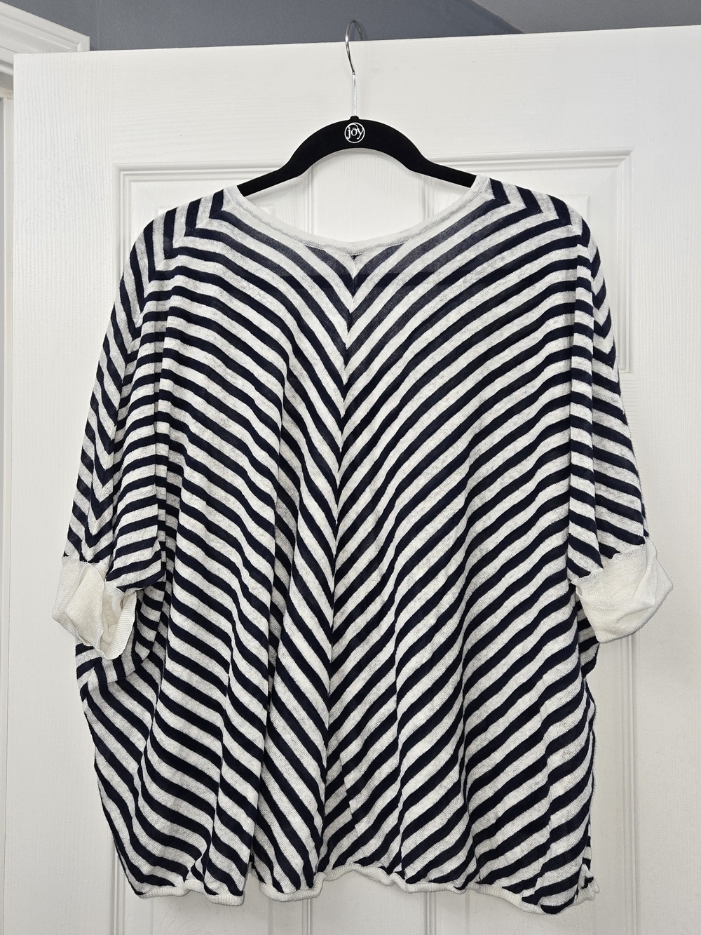 Chico's Navy and White Stripe V-Neck Linen Blend Top - Picture 3 of 9